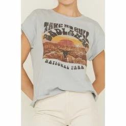 Buy 💯 Cleo + Wolf 👩 Women's Badlands Rolled Sleeve Graphic Tee Steel Blue ❤️ -Cleo & Wolf SHOP unnamed file 109