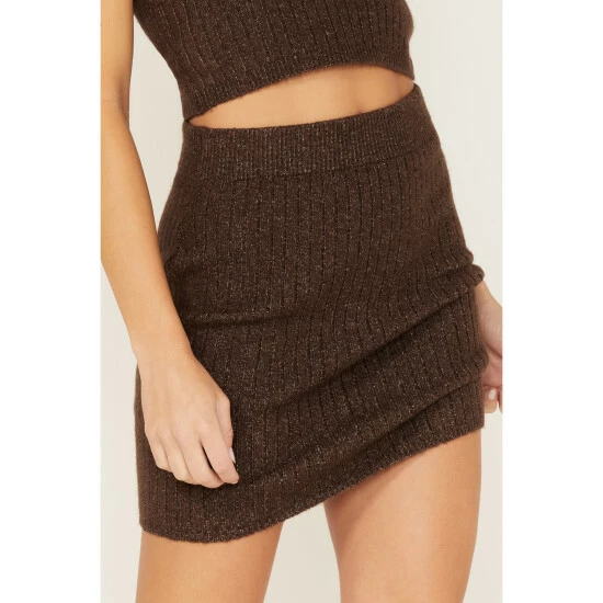 Brand new ❤️ Cleo + Wolf 👩 Women's Ribbed Sweater Knit 👗 Skirt Chocolate 😀 2 Brand new ❤️ Cleo + Wolf 👩 Women's Ribbed Sweater Knit 👗 Skirt Chocolate 😀 - Image 2