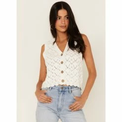 Coupon ✨ Cleo + Wolf 👩 Women's Cropped Sweater Knit Vest Ivory 🎁