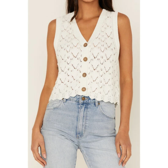 Coupon ✨ Cleo + Wolf 👩 Women's Cropped Sweater Knit Vest Ivory 🎁 3 Coupon ✨ Cleo + Wolf 👩 Women's Cropped Sweater Knit Vest Ivory 🎁 - Image 3