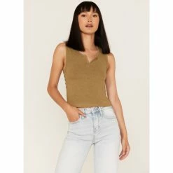 Cheap 🔥 Cleo + Wolf 👩 Women's Relaxed Side Button Tank Top Green/brown 😉