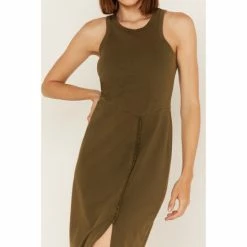 Best Pirce ⭐ Cleo + Wolf 👩 Women's Halter Slit Midi 👗 Dress Olive ✔️ -Cleo & Wolf SHOP unnamed file 188