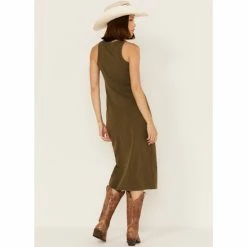 Best Pirce ⭐ Cleo + Wolf 👩 Women's Halter Slit Midi 👗 Dress Olive ✔️ -Cleo & Wolf SHOP unnamed file 189