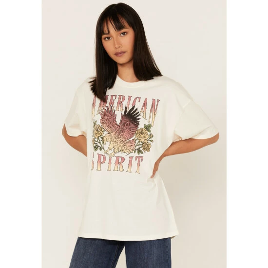 Promo ⌛ Cleo + Wolf 👩 Women's American Spirit Vintage Oversized Graphic Tee Ivory 🔥 1 Promo ⌛ Cleo + Wolf 👩 Women's American Spirit Vintage Oversized Graphic Tee Ivory 🔥