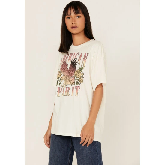 Promo ⌛ Cleo + Wolf 👩 Women's American Spirit Vintage Oversized Graphic Tee Ivory 🔥 2 Promo ⌛ Cleo + Wolf 👩 Women's American Spirit Vintage Oversized Graphic Tee Ivory 🔥 - Image 2