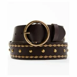 Cheap ✨ Cleo + Wolf 👩 Women's Studded Rivet Leather Retro Belt Dark Brown 😉
