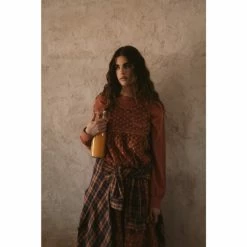 Cheapest ⌛ Cleo + Wolf 👩 Women's Textured Floral Midi 👗 Dress Brick Red 🤩