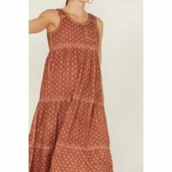 Cheapest ⌛ Cleo + Wolf 👩 Women's Textured Floral Midi 👗 Dress Brick Red 🤩 -Cleo & Wolf SHOP unnamed file 289