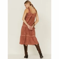 Cheapest ⌛ Cleo + Wolf 👩 Women's Textured Floral Midi 👗 Dress Brick Red 🤩 -Cleo & Wolf SHOP unnamed file 290