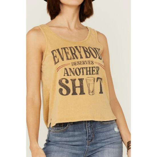 Outlet 🔥 Cleo + Wolf 👩 Women's Everybody Deserves Another Shot Gold Graphic Tank 💯 2 Outlet 🔥 Cleo + Wolf 👩 Women's Everybody Deserves Another Shot Gold Graphic Tank 💯 - Image 2