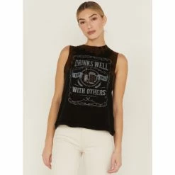 Best deal โญ Cleo + Wolf ๐ฉ Women's Drinks Well With Others Graphic Tie Dye Tank Black ๐ฏ