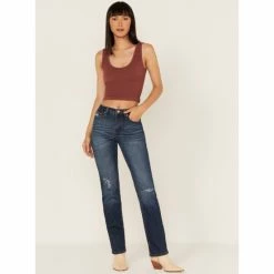 Budget 🥰 Cleo + Wolf 👩 Women's Slim Straight Signature Pocket Denim 👖 Jeans Medium Wash 🌟