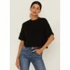 Best Sale 😀 Cleo + Wolf 👩 Women's Boxy Cropped Seamed Tee Black 👍
