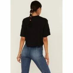 Best Sale 😀 Cleo + Wolf 👩 Women's Boxy Cropped Seamed Tee Black 👍 -Cleo & Wolf SHOP unnamed file 306