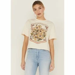 New ๐ Cleo + Wolf ๐ฉ Women's Joshua Tree Graphic Boxy Cropped Tee Taupe ๐ฏ