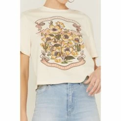 New 🎉 Cleo + Wolf 👩 Women's Joshua Tree Graphic Boxy Cropped Tee Taupe 💯 -Cleo & Wolf SHOP unnamed file 321