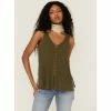 Flash Sale 🎉 Cleo + Wolf 👩 Women's Olive Relaxed Button Front Slub Tank ❤️