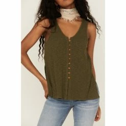 Flash Sale 🎉 Cleo + Wolf 👩 Women's Olive Relaxed Button Front Slub Tank ❤️ -Cleo & Wolf SHOP unnamed file 325