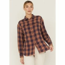 Flash Sale 🔥 Cleo + Wolf 👩 Women's Breezy Springs Plaid Flannel 👚 Shirt Beige/khaki 👏