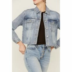 Budget ✔️ Cleo + Wolf 👩 Women's Wilshire Cropped Oversized Denim Jacket Light Wash 👍 -Cleo & Wolf SHOP unnamed file 379