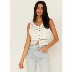 Cheapest ✔️ Cleo + Wolf 👩 Women's Crochet Floral Cropped Tank Top Ivory 🔥