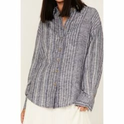 Deals 👏 Cleo + Wolf 👩 Women's Novelty Stripe Button-Down Long Sleeve 👕 Shirt Blue 🥰 -Cleo & Wolf SHOP unnamed file 392