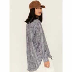 Deals 👏 Cleo + Wolf 👩 Women's Novelty Stripe Button-Down Long Sleeve 👕 Shirt Blue 🥰 -Cleo & Wolf SHOP unnamed file 393