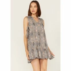 Flash Sale 🔔 Cleo + Wolf 👩 Women's Southwestern Print Tie 👗 Dress Blue 🔥