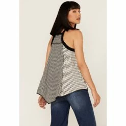 Best Sale ⭐ Cleo + Wolf 👩 Women's Grid Print Hanky Hem Halter Top Black 😍 -Cleo & Wolf SHOP unnamed file 418