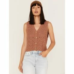 Budget 🔔 Cleo + Wolf 👩 Women's Cropped Knit Sweater Vest Beige/khaki 🥰