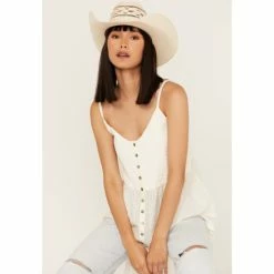 Cheap ⭐ Cleo + Wolf 👩 Women's Smocked Button Front Woven Tank Top Ivory 😍