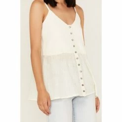 Cheap ⭐ Cleo + Wolf 👩 Women's Smocked Button Front Woven Tank Top Ivory 😍 -Cleo & Wolf SHOP unnamed file 425