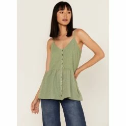 Best Pirce ๐ Cleo + Wolf ๐ฉ Women's Smocked Button Front Woven Tank Top Loden ๐