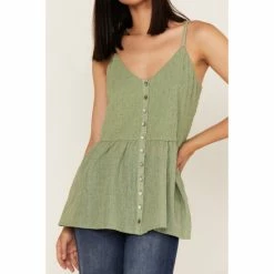 Best Pirce 👍 Cleo + Wolf 👩 Women's Smocked Button Front Woven Tank Top Loden 👏 -Cleo & Wolf SHOP unnamed file 429