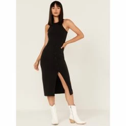 Buy ✨ Cleo + Wolf 👩 Women's Halter Slit Midi 👗 Dress Black 🔥