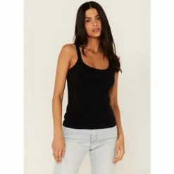 Hot Sale 🔥 Cleo + Wolf 👩 Women's Ruffle Trim Tank Top Black 🛒