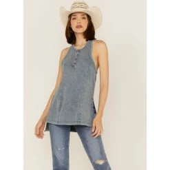 Budget 😍 Cleo + Wolf 👩 Women's Racerback Jersey Tank Blue 🥰