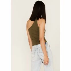 Hot Sale 😀 Cleo + Wolf 👩 Women's Drive Into The Sun Graphic One Shoulder Tank Top Olive 😍 -Cleo & Wolf SHOP unnamed file 470