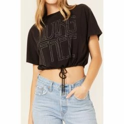 Deals 😍 Cleo + Wolf 👩 Women's Living Free Graphic Drawcord Crop Tee Black 🎉 -Cleo & Wolf SHOP unnamed file 473