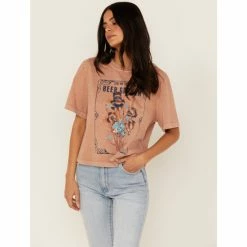 Best Sale ๐ Cleo + Wolf ๐ฉ Women's Beer Garden Graphic Boxy Crop Tee Beige/khaki โจ