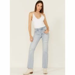 Wholesale 🎁 Cleo + Wolf 👩 Women's Light Wash High-Rise Distressed Straight 👖 Jeans Blue 👍