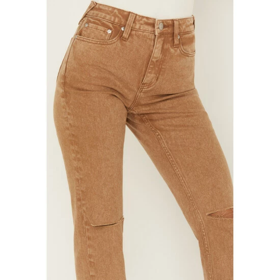 Cheap 💯 Cleo + Wolf 👩 Women's High Rise Ankle Slim Straight 👖 Jeans Taupe ✔️ 2 Cheap 💯 Cleo + Wolf 👩 Women's High Rise Ankle Slim Straight 👖 Jeans Taupe ✔️ - Image 2