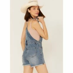 Hot Sale ✨ Cleo + Wolf 👩 Women's Roll Cuff Denim Shortall Medium Wash 👍 -Cleo & Wolf SHOP unnamed file 510