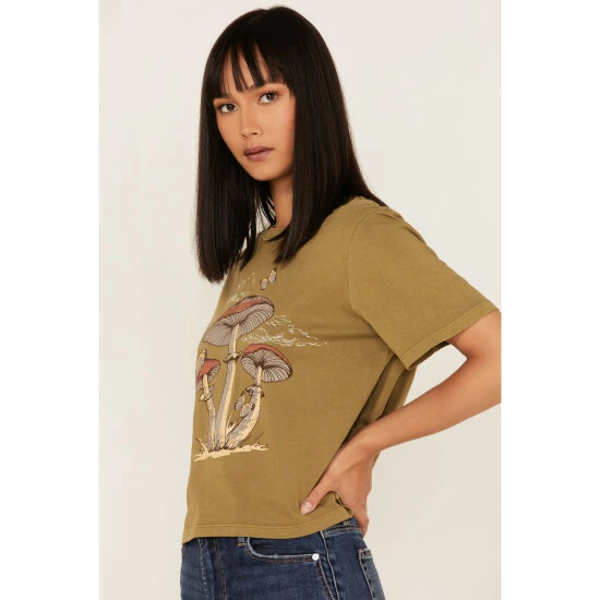 Best Pirce โ Cleo + Wolf ๐ฉ Women's Mushrooms Graphic Boxy Tee Green/brown โญ 2 Best Pirce โ Cleo + Wolf ๐ฉ Women's Mushrooms Graphic Boxy Tee Green/brown โญ - Image 2