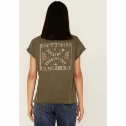 Deals 🧨 Cleo + Wolf 👩 Women's Don't Stress Graphic Tee Olive 🎉 -Cleo & Wolf SHOP unnamed file 530