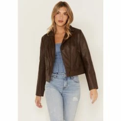 Brand new ⭐ Cleo + Wolf 👩 Women's Faux Leather Moto Jacket Brown 🔥