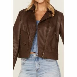 Brand new ⭐ Cleo + Wolf 👩 Women's Faux Leather Moto Jacket Brown 🔥 -Cleo & Wolf SHOP unnamed file 537