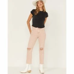 Cheapest 🥰 Cleo + Wolf 👩 Women's Distressed High-Rise Straight 👖 Jeans Olive 🛒 -Cleo & Wolf SHOP unnamed file 547