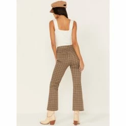 Hot Sale ✨ Cleo + Wolf 👩 Women's High-Rise Plaid Print Flare 👖 Jeans Brown 🎉 -Cleo & Wolf SHOP unnamed file 550