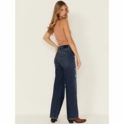 Best reviews of 🔥 Cleo + Wolf 👩 Women's Medium Wash High-Rise Patchwork Distressed Straight 👖 Jeans Dark Wash 🔔 -Cleo & Wolf SHOP unnamed file 558